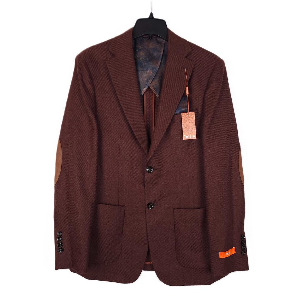 Tallia Mens Slim Fit Tweed Sport Coat Blazer 38R Rust Solid Wool Blend NWT